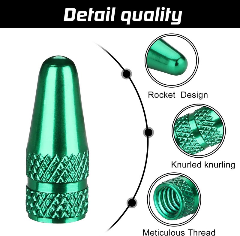 TPMSCENTER Aluminum Presta Valve Stem Caps – Green Tire Air Dust Covers for Bike (4 Pack) – Fit French Valves on Road, MTB, Hybrid, Racing, Fitness, Folding & Fat Bikes - Image 3